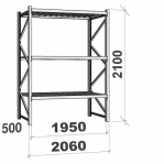 Lagerhylla startsektion 2100x1950x500 440kg/hyllplan,3 hyllor, spånskiva MAXI