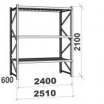 Lagerhylla startsektion 2100x2400x600 300kg/hyllplan,3 hyllor, spånskiva
