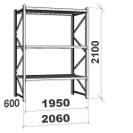Lagerhylla startsektion 2100x1950x600 440kg/hyllplan,3 hyllor, spånskiva MAXI
