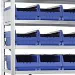 Small parts shelving 2100x1000x400, 32 bins 400x230x150 PPS +16 dividers