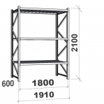 Lagerhylla startsektion 2100x1800x600 480kg/hyllplan,3 hyllor