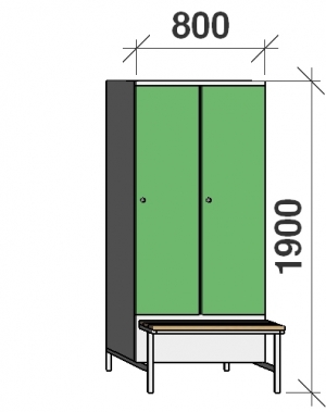 Locker with a bench, 2x400 1900x800x830, sep. wall