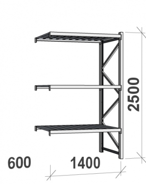 Extension bay 2500x1400x600 600kg/level,3 levels with steel decks
