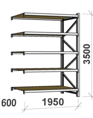 Lagerhylla följesektion 3500x1950x600 440kg/hyllplan 5 hyllor, spånskiva MAXI