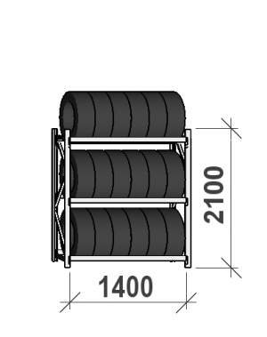 Däckställ startsektion 2100x1400x500, 3 hyllplan,600kg/plan begagn. MAXI