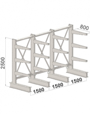 Enkelsidigt grenställ 4 st Pelare, 12 st Arm 800 mm/2500Hx4500Bx800D