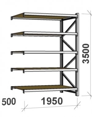 Lagerhylla följesektion 3500x1950x500 440kg/hyllplan 5 hyllor, spånskiva MAXI