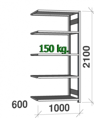 Extension bay 2100x1000x600 150kg/shelf,5 shelves