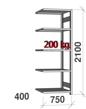 Extension bay 2100x750x400 200kg/shelf,5 shelves