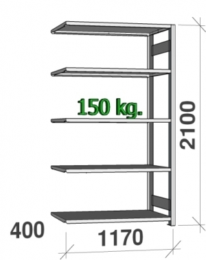 Lagerhylla följesektion 2100x1170x400 150kg/hyllplan,5 hyllor begagn.