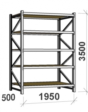 Lagerhylla startsektion 3500x1950x500 440kg/hyllplan,5 hyllor, spånskiva MAXI