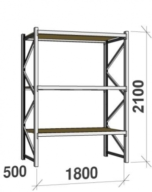 Starter bay 2100x1800x500 480kg/level,3 levels with chipboard