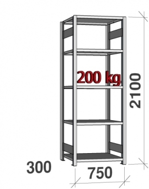Starter bay 2100x750x300 200kg/shelf,5 shelves