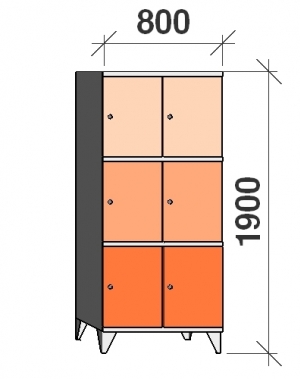 3-Tier locker, 6 doors, 1900x800x545 mm