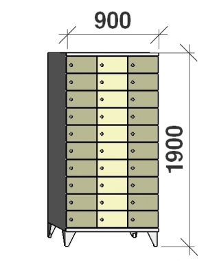 10-tier locker, 30 doors, 1900x900x545 mm