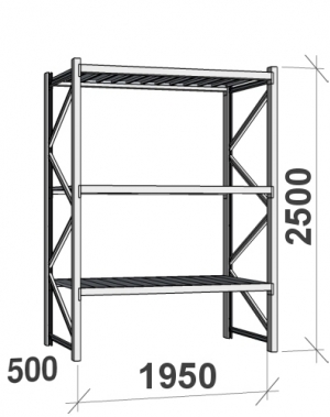 Lagerhylla startsektion 2500x1950x500 440kg/hyllplan,3 hyllor MAXI