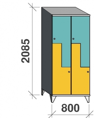 Z-skåp, 4 dörrar, 2085x800x545, sluttande topp