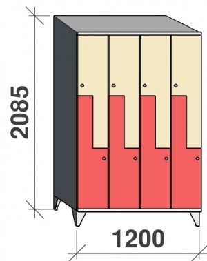 Z-skåp, 8 dörrar, 2085x1200x545, sluttande topp