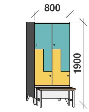 Z-skåp, 4 dörrar, 1900x800x845, med bänk