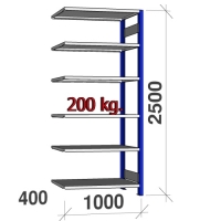 Extension bay 2500x1000x400 200kg/shelf,6 shelves, blue/light gray