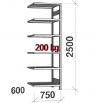 Extension bay 2500x750x600 200kg/shelf,6 shelves