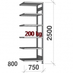 Extension bay 2500x750x800 200kg/shelf,6 shelves