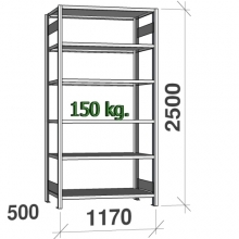 Lagerhylla startsektion 2500x1170x500 150kg/hyllplan,6 hyllor begagn.