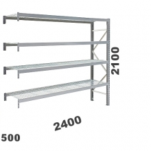 Lagerhylla följesektion 2100x2400x500, 300kg/hyllplan, 4 hyllor, näthyllplan