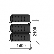 Däckställ följesektion 2100x1400x500, 3 hyllplan,600kg/plan begagn. MAXI