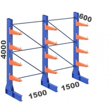 Enkelsidigt grenställ 3 st Pelare, 12 st Arm 600 mm/4000Hx3000Bx600D