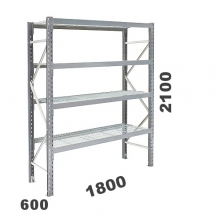 Lagerhylla startsektion 2100x1800x600, 480kg/hyllplan, 4 hyllor, näthyllplan