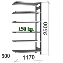 Lagerhylla följesektion 2500x1170x500 150kg/hyllplan,6 hyllor begagn.