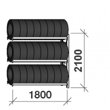 Däckställ följesektion 2100x1800x500, 3 hyllplan,480kg/plan MAXI begagn.