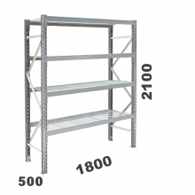 Lagerhylla startsektion 2100x1800x500, 480kg/hyllplan, 4 hyllor, näthyllplan