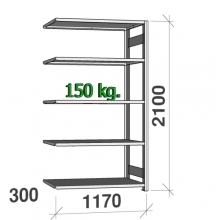 Lagerhylla följesektion 2100x1170x300 150kg/hyllplan,5 hyllor begagn.