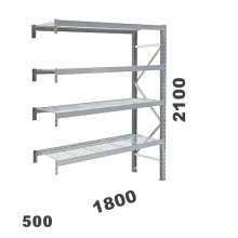 Lagerhylla följesektion 2100x1800x500, 480kg/hyllplan, 4 hyllor, näthyllplan