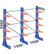 Enkelsidigt grenställ 3 st Pelare, 12 st Arm 800 mm/2500Hx3000Bx800D