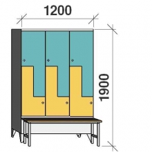 Z-skåp, 6 dörrar, 1900x1200x845, med bänk